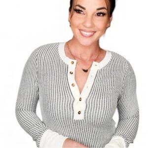 Women's Bucketlist Striped Long Sleeve Top M White Black